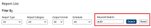 Example of a keyword search for reports with the word audit in their name or description